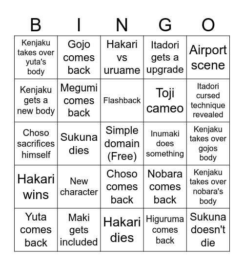 Jjk new chap bingo Card