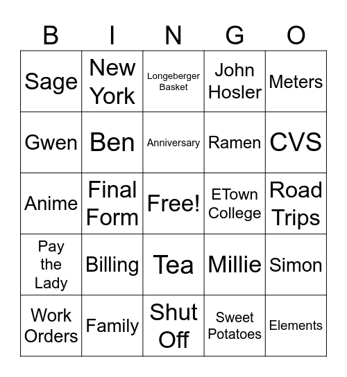 Untitled Bingo Card
