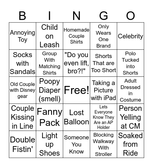 Disneyland Bingo Card