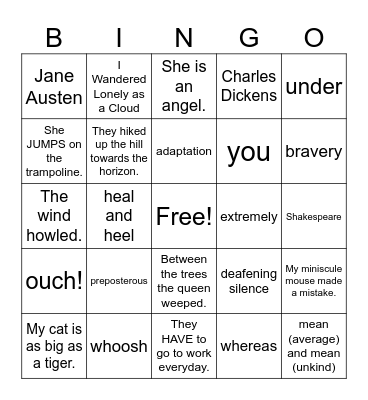 english bingo! Bingo Card