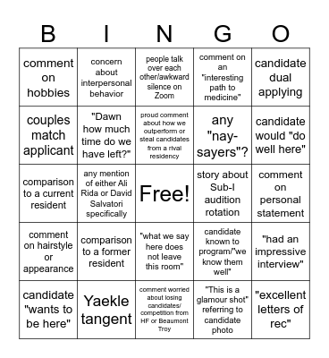 Yaekle Bingo 2024 Bingo Card