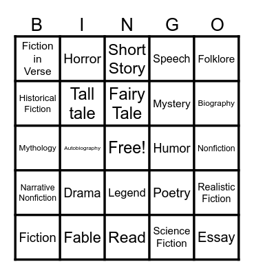 Genre Bingo Card