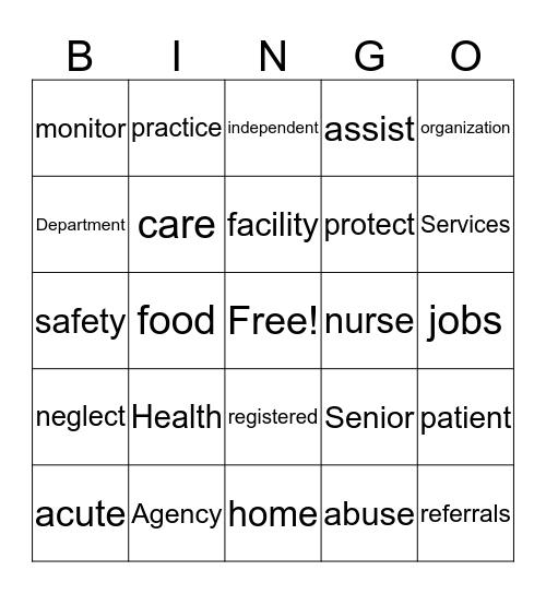Missouri Dept of Health and Senior Services Bingo Card