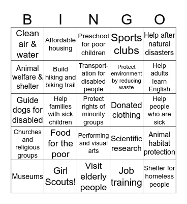 PHILANTHROPY: Caring & Enriching Our Community Bingo Card