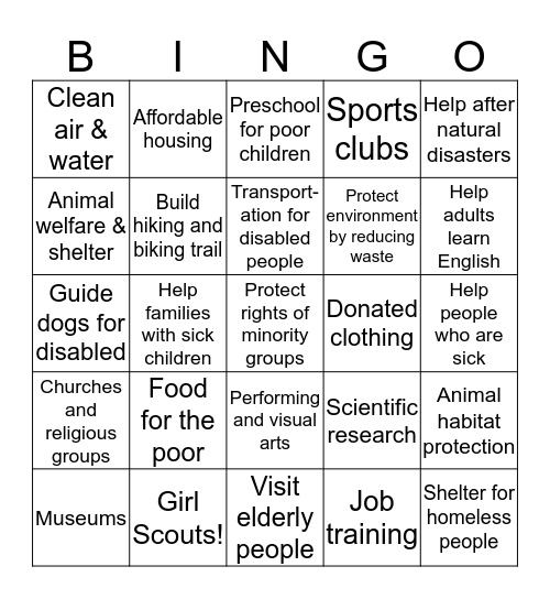 PHILANTHROPY: Caring & Enriching Our Community Bingo Card