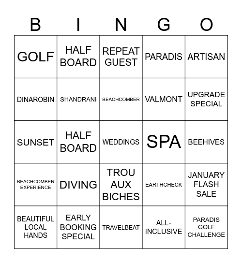 BEACHCOMBER Bingo Card