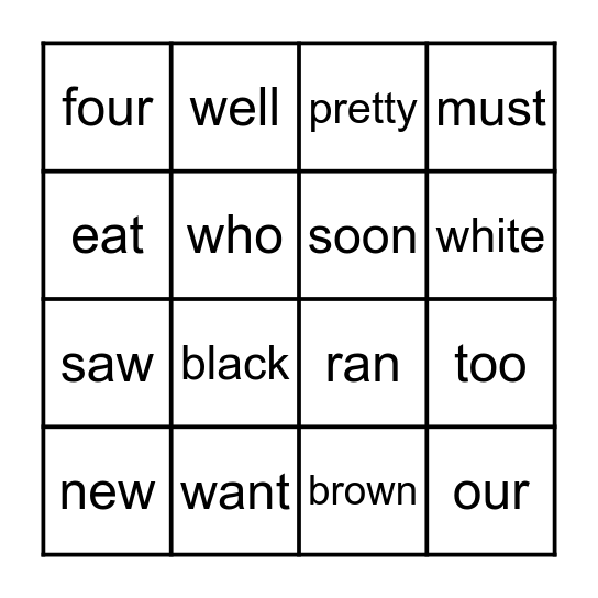 Sight Word Bingo Kindergarten Bingo Card
