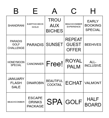 BEACHCOMBER BINGO Card