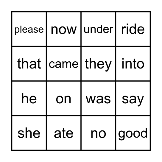 Sight Word Bingo Kindergarten Bingo Card