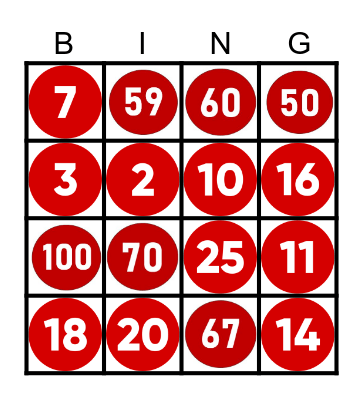 NUMBERS 1-100 Bingo Card