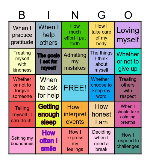 Things I Can Control Bingo Card