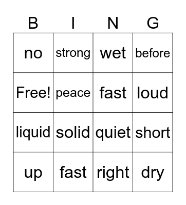 Opposite Day! Bingo Card