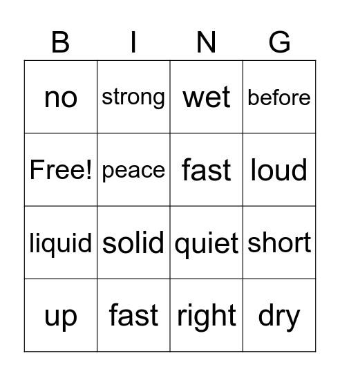 Opposite Day! Bingo Card