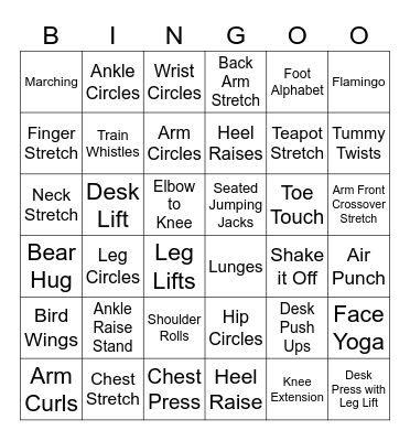 Office Exercise Bingo Card