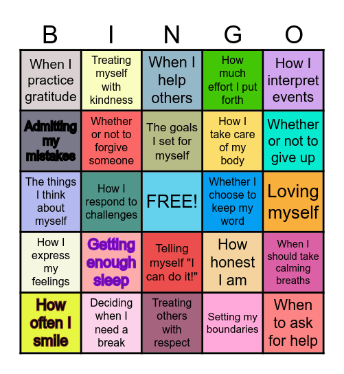 Things I Can Control Bingo Card