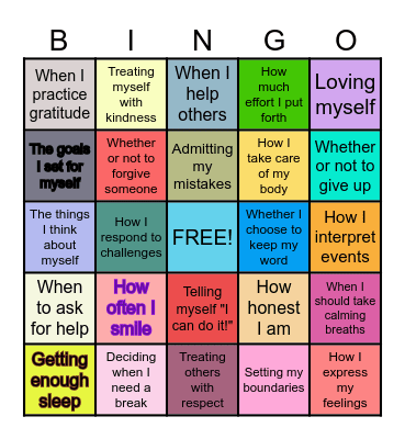 Things I Can Control Bingo Card