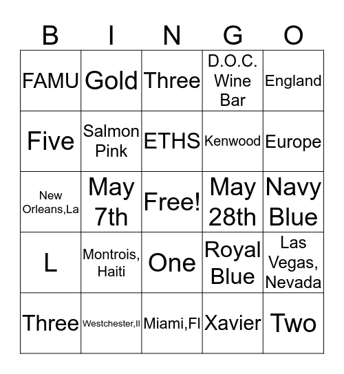 Bridal Bingo Card