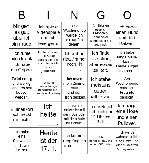 Beantworte bitte die Frage! - Set 1 Bingo Card