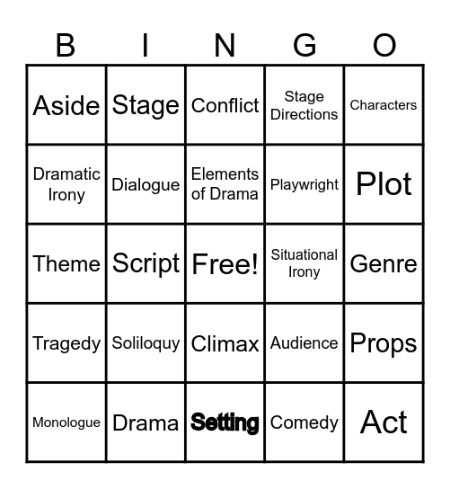 Elements of Drama Bingo Card