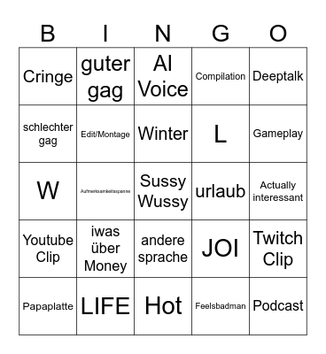 Tiktok Bingo Card
