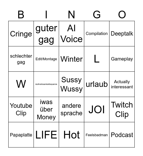 Tiktok Bingo Card