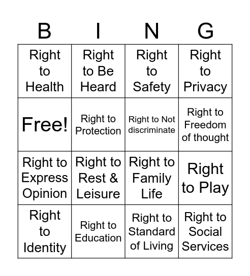 RIGHTS BINGO Card