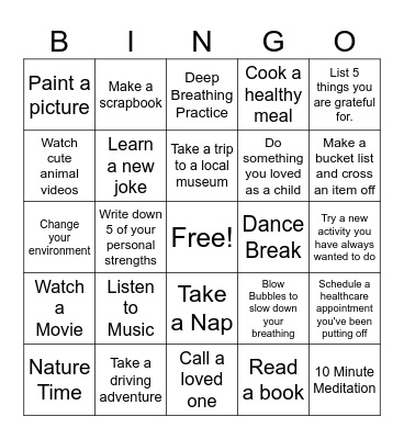 Mental Health First Aid Bingo Card