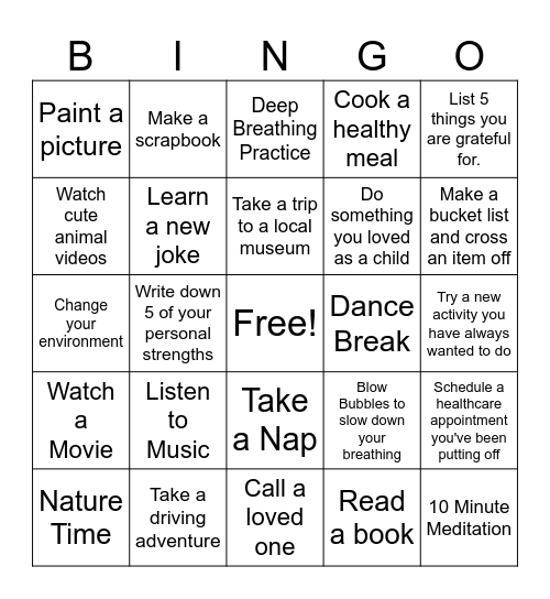 Mental Health First Aid Bingo Card