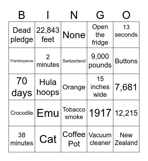 Weird Trivia Bingo Card