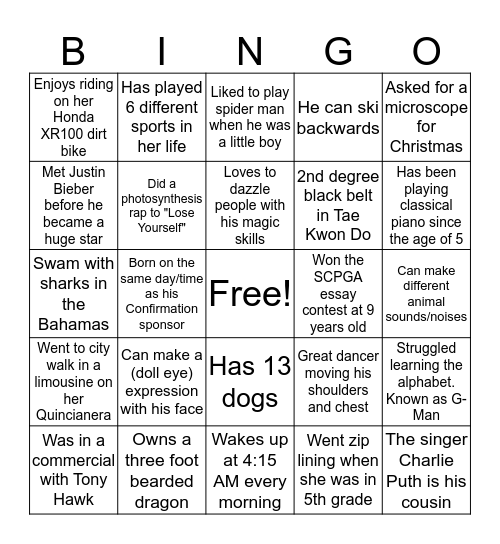 Bingo Sheet #1 Bingo Card