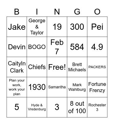 Hy-Vee's Holiday Party Bingo Card