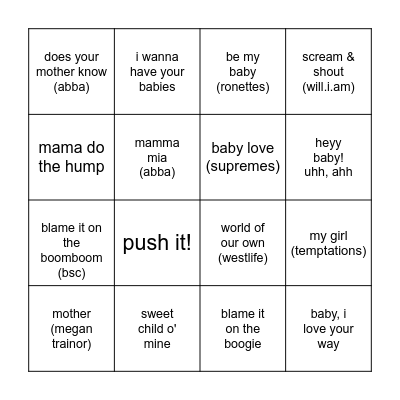bongo baby bingo Card