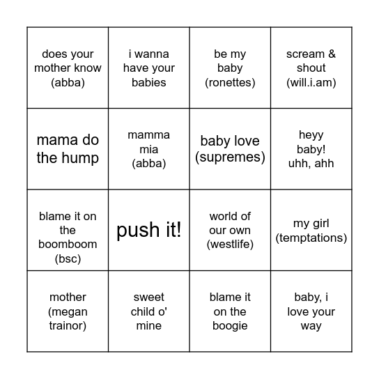 bongo baby bingo Card