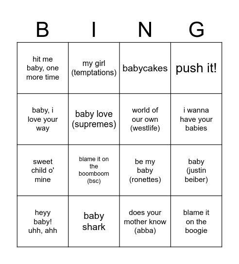 bongo baby bingo Card