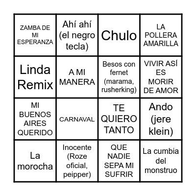BINGO MUSICAL Bingo Card