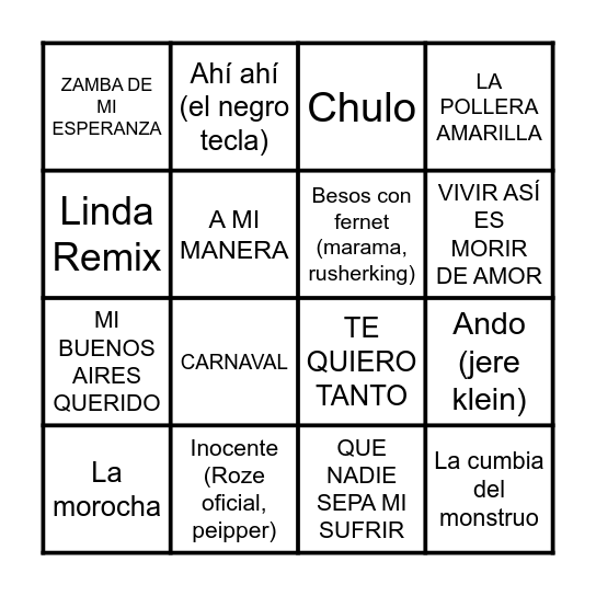 BINGO MUSICAL Bingo Card