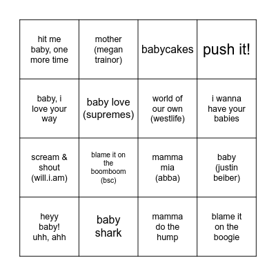 bongo baby bingo Card