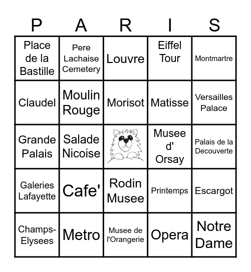 Groundhog goes to Paris Bingo Card