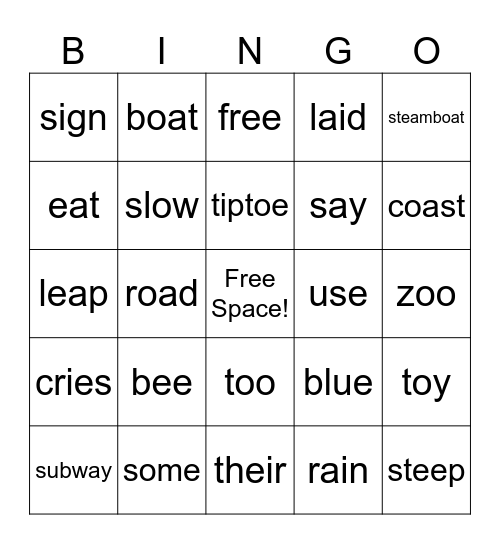 Phonics Bingo Card