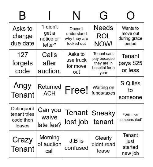 Storage Bingo Card