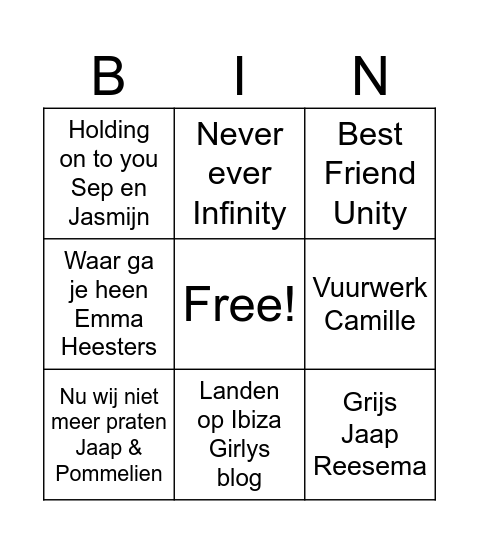 Romy’s bingo Card