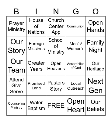 Greater Life Church Bingo Card