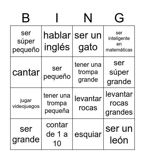 Edi el elefante: Capítulo 3:  Los Verbos/Las Actividades Bingo Card