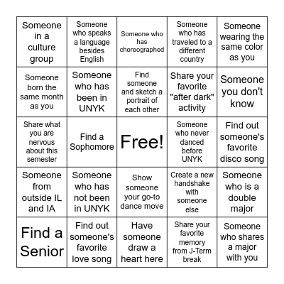 UNYK Kickoff Bingo Card