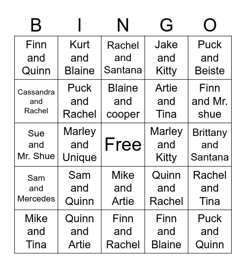 Glee duets Bingo Card