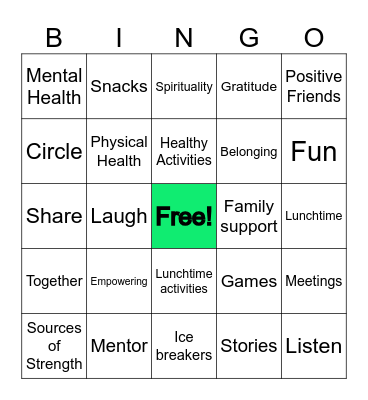 Empowering Teens Club Bingo Card