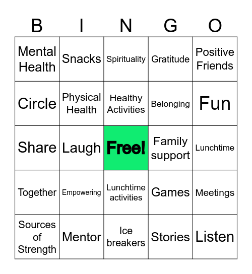 Empowering Teens Club Bingo Card