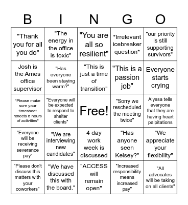 All Staff BINGO Card