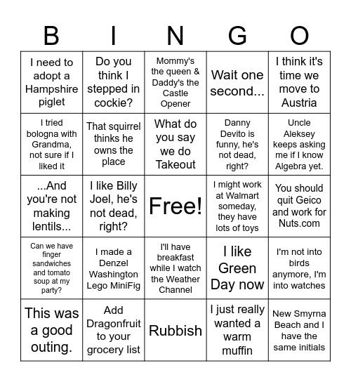 "Nikolai said this" Bingo Card