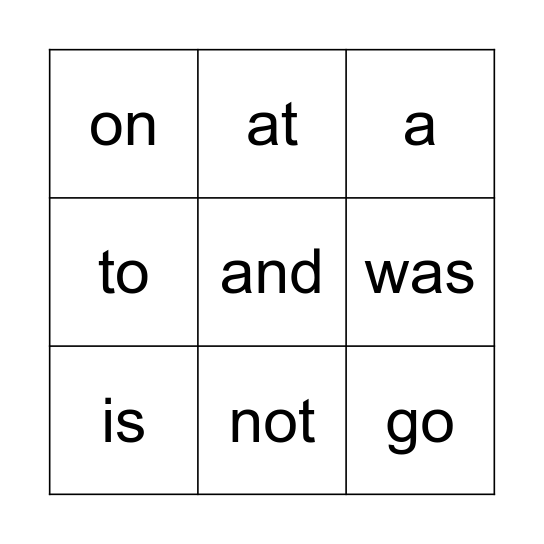 High Frequency Word BINGO Card